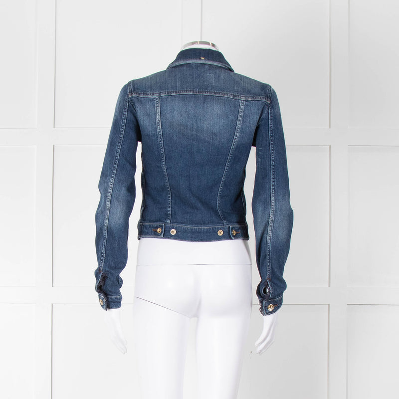 Armani Jeans Blue Stretch Denim Jacket with Lace Trim