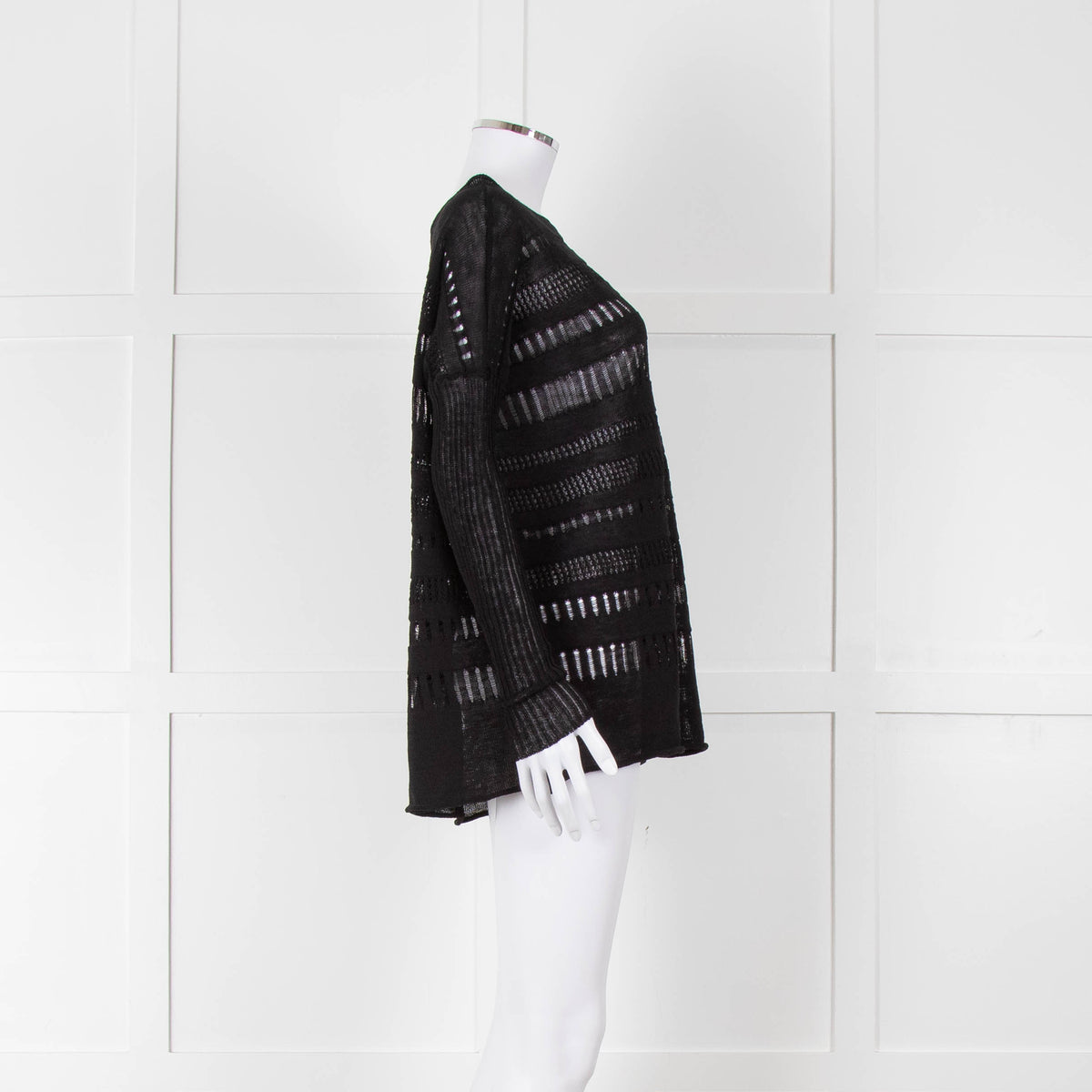 Sarah Pacini Black Linen Blend Mesh Stripe Jumper