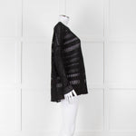 Sarah Pacini Black Linen Blend Mesh Stripe Jumper