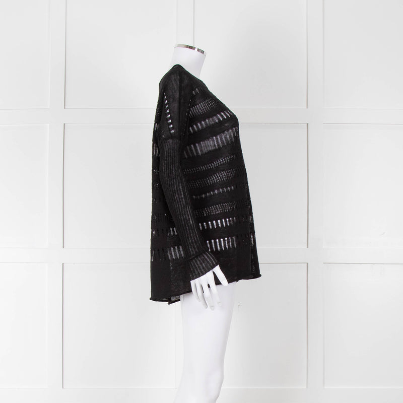Sarah Pacini Black Linen Blend Mesh Stripe Jumper