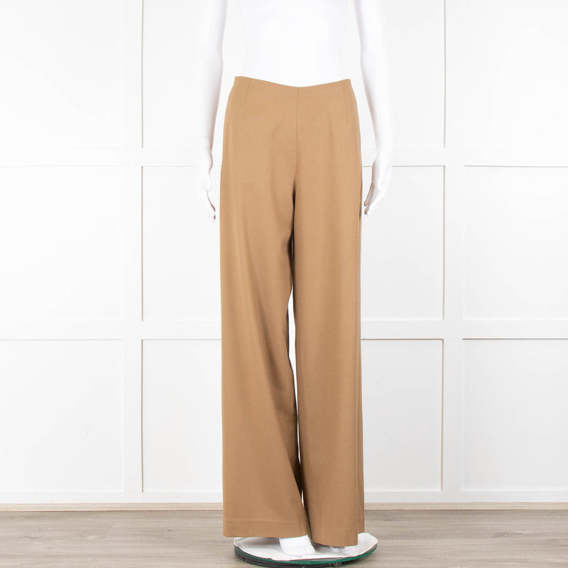 Bamford Tan Wool Back Zip Wide Trousers