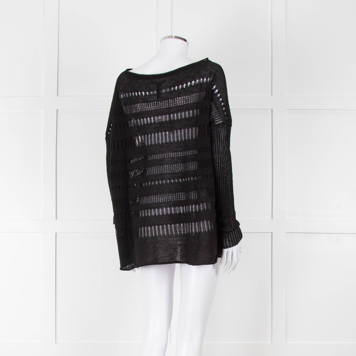 Sarah Pacini Black Linen Blend Mesh Stripe Jumper