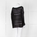 Sarah Pacini Black Linen Blend Mesh Stripe Jumper