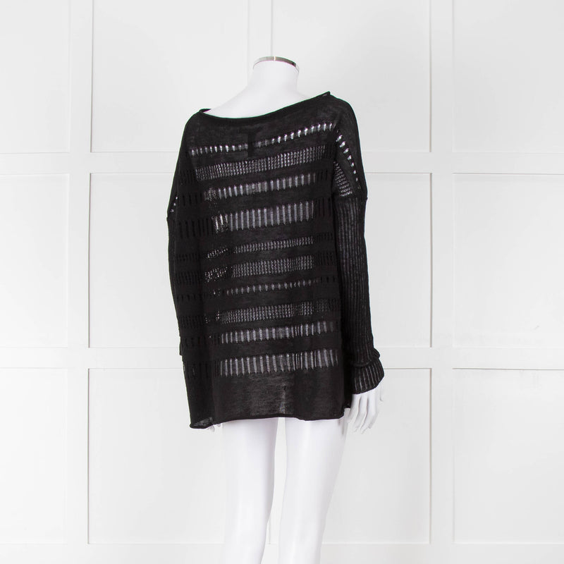 Sarah Pacini Black Linen Blend Mesh Stripe Jumper