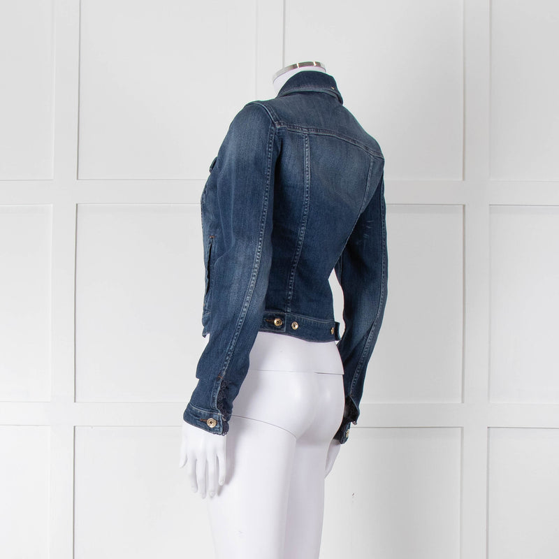 Armani Jeans Blue Stretch Denim Jacket with Lace Trim