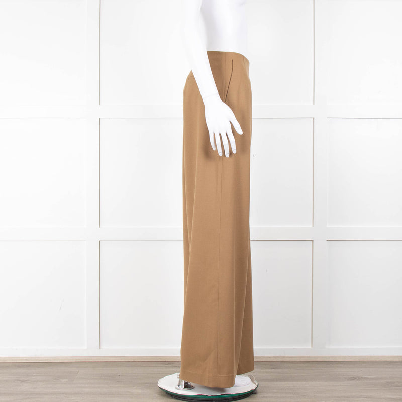 Bamford Tan Wool Back Zip Wide Trousers