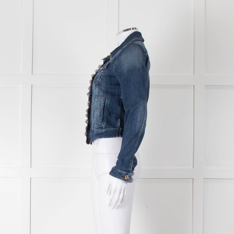 Armani Jeans Blue Stretch Denim Jacket with Lace Trim