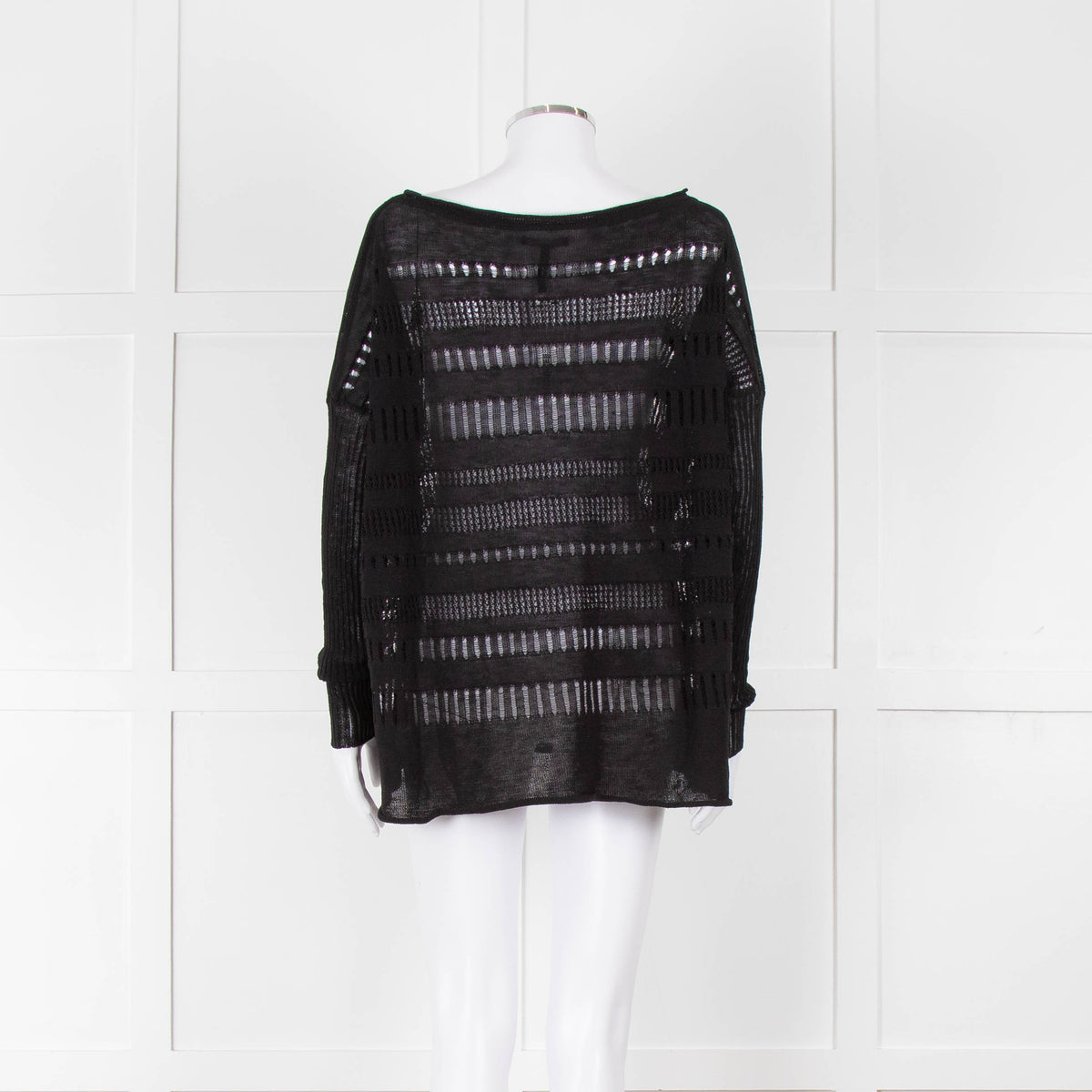 Sarah Pacini Black Linen Blend Mesh Stripe Jumper
