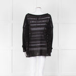 Sarah Pacini Black Linen Blend Mesh Stripe Jumper