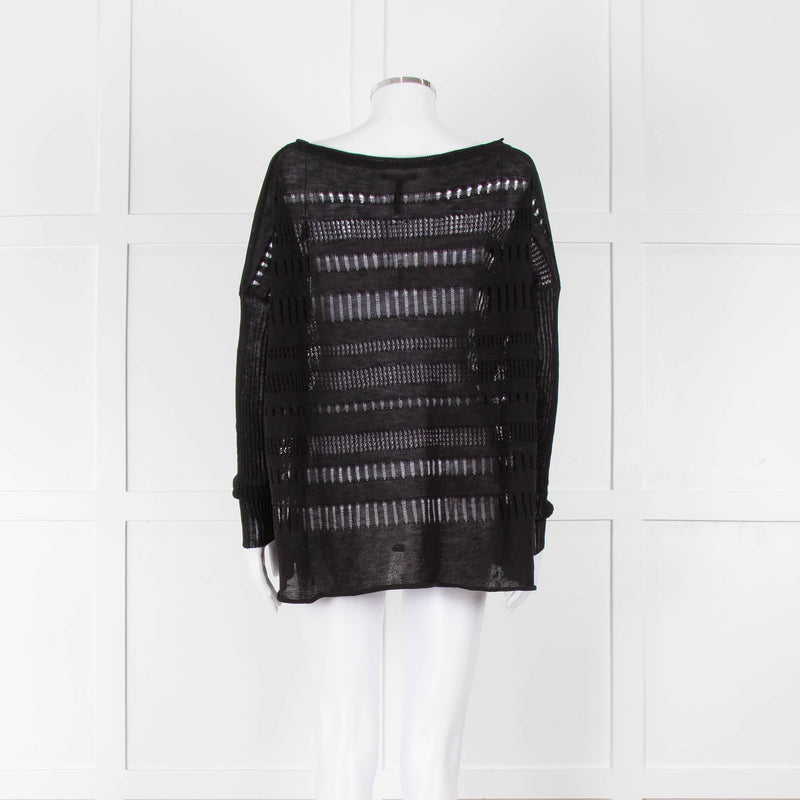 Sarah Pacini Black Linen Blend Mesh Stripe Jumper