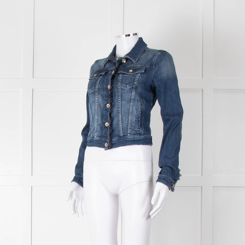 Armani Jeans Blue Stretch Denim Jacket with Lace Trim