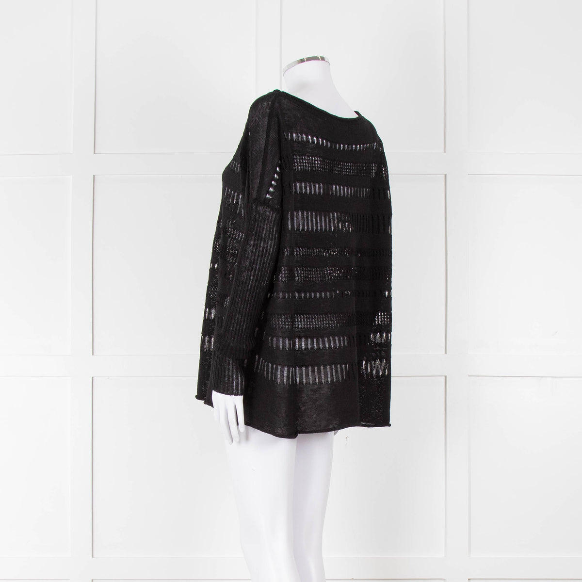 Sarah Pacini Black Linen Blend Mesh Stripe Jumper