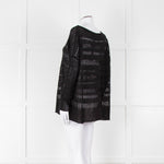 Sarah Pacini Black Linen Blend Mesh Stripe Jumper