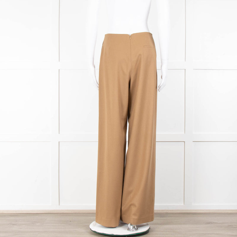 Bamford Tan Wool Back Zip Wide Trousers