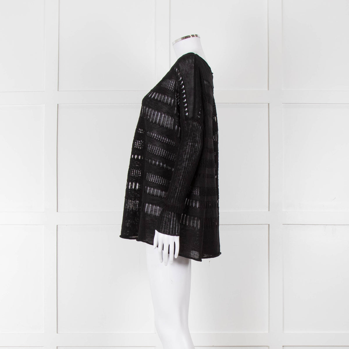 Sarah Pacini Black Linen Blend Mesh Stripe Jumper