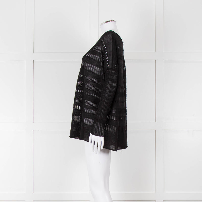Sarah Pacini Black Linen Blend Mesh Stripe Jumper