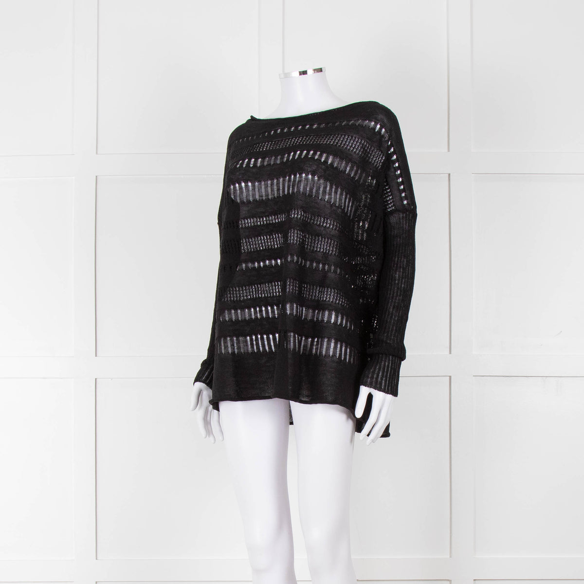 Sarah Pacini Black Linen Blend Mesh Stripe Jumper