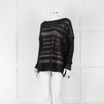 Sarah Pacini Black Linen Blend Mesh Stripe Jumper