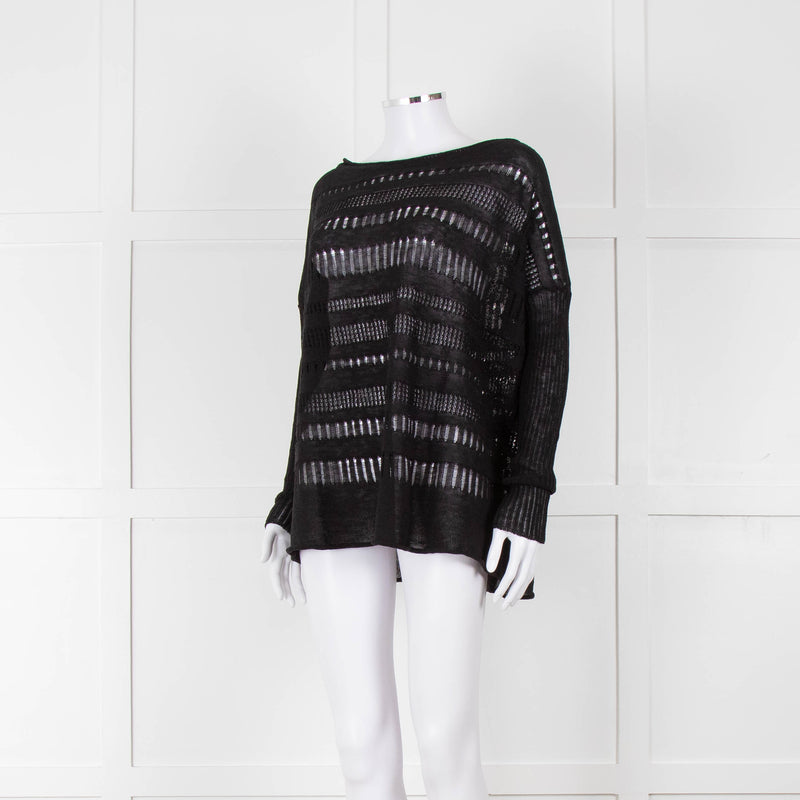 Sarah Pacini Black Linen Blend Mesh Stripe Jumper
