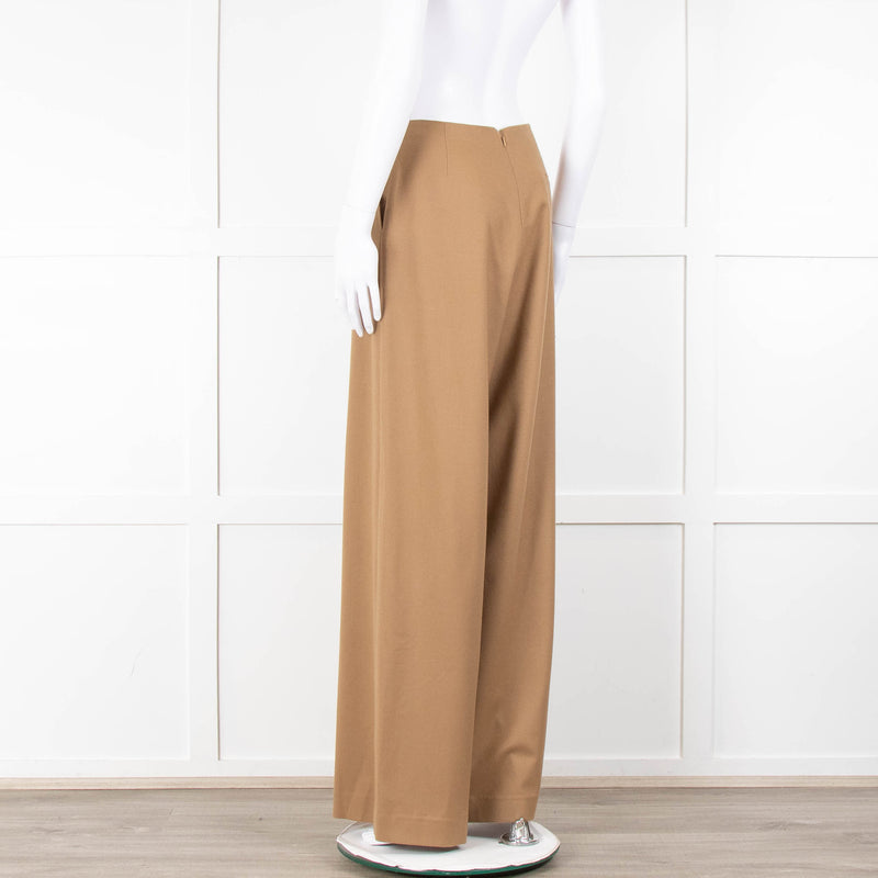 Bamford Tan Wool Back Zip Wide Trousers