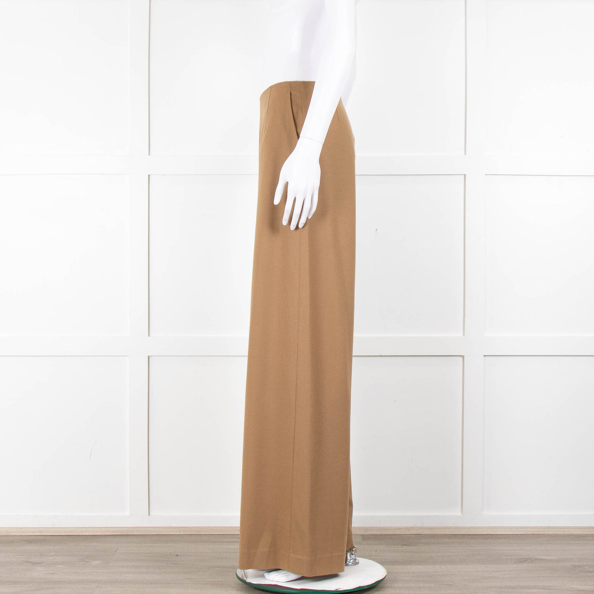 Bamford Tan Wool Back Zip Wide Trousers