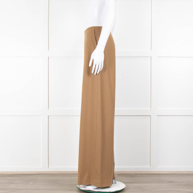 Bamford Tan Wool Back Zip Wide Trousers