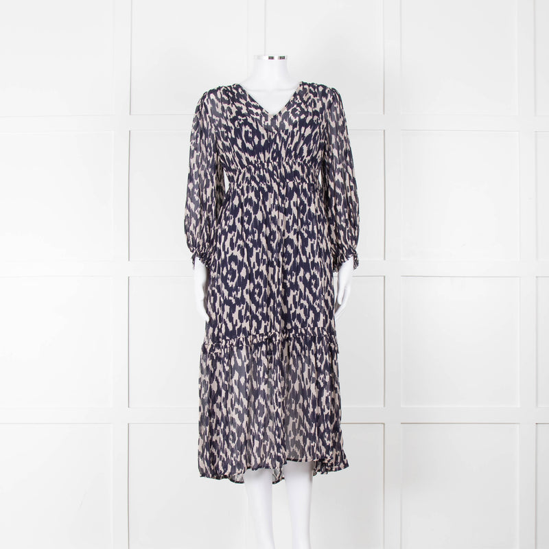 Velvet By Graham & Spencer Navy Cream V-Neck Midi Dress