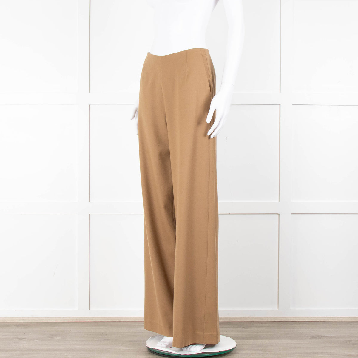 Bamford Tan Wool Back Zip Wide Trousers