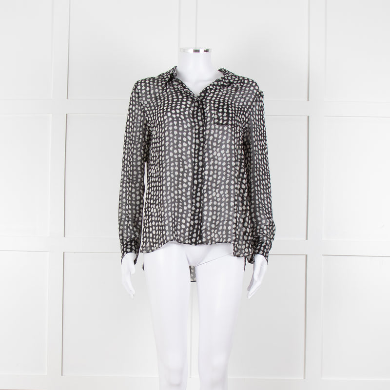 Armani Collezioni Black White Print Button Front Long Sleeve Shirt