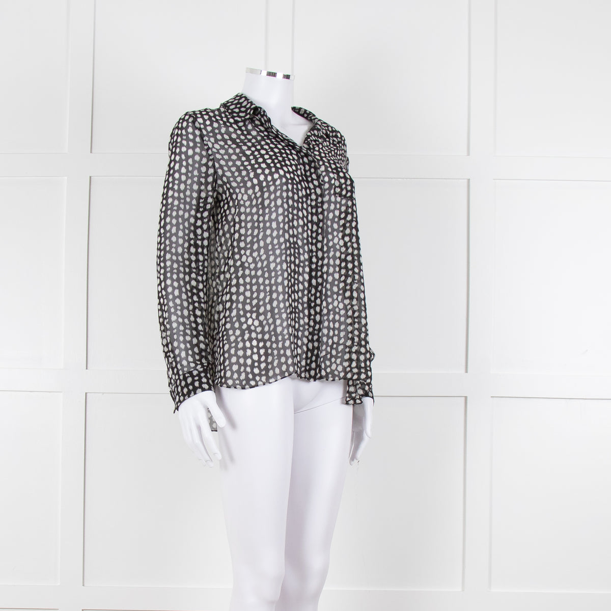 Armani Collezioni Black White Print Button Front Long Sleeve Shirt