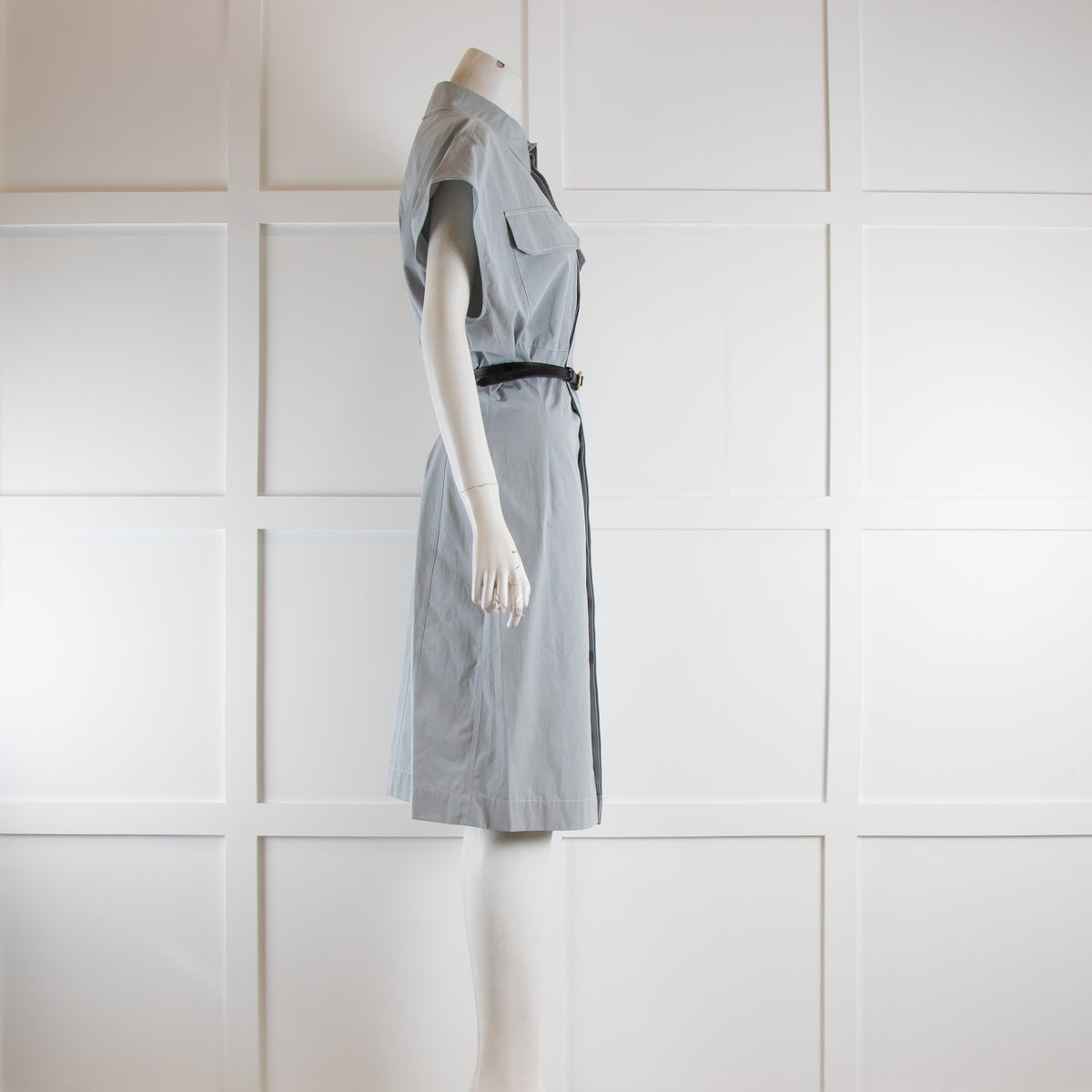 Gauchere Paris Pale Blue Sleeveless Shirt Dress with Belt