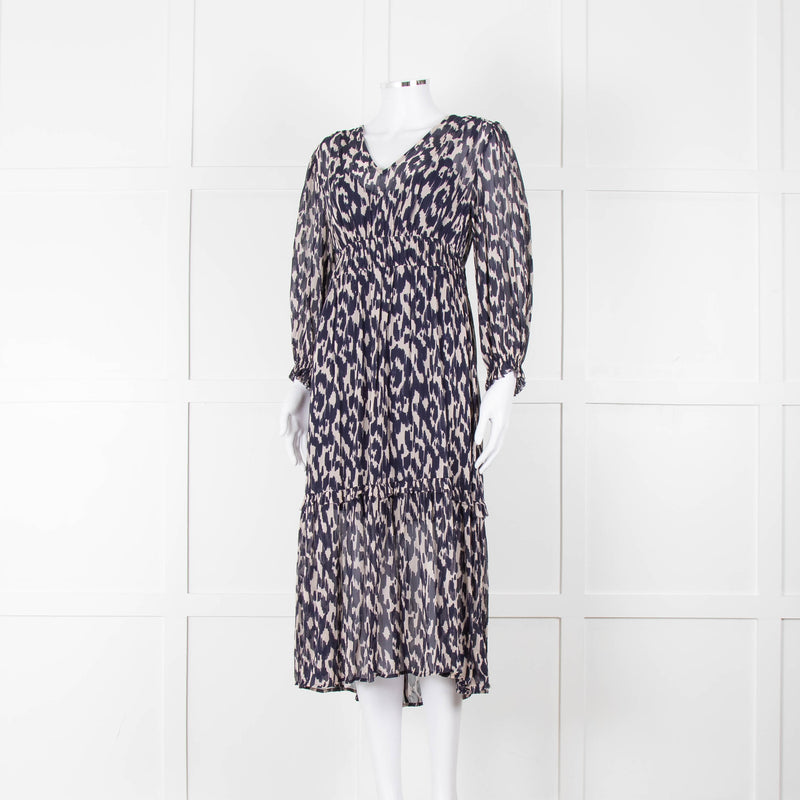Velvet By Graham & Spencer Navy Cream V-Neck Midi Dress