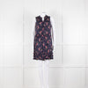 Rebecca Taylor Navy Pink Floral Frill Trim Sleeveless Mini Dress