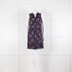 Rebecca Taylor Navy Pink Floral Frill Trim Sleeveless Mini Dress
