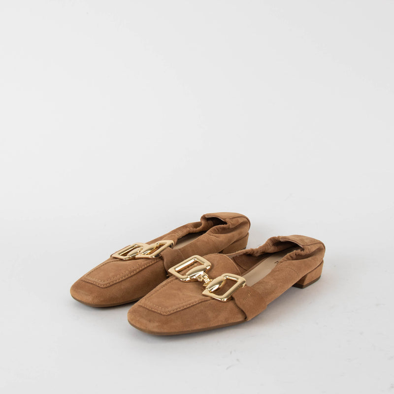 Hogl Brown Suede Amina Slipper With Gold Buckle