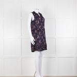 Rebecca Taylor Navy Pink Floral Frill Trim Sleeveless Mini Dress