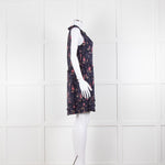 Rebecca Taylor Navy Pink Floral Frill Trim Sleeveless Mini Dress