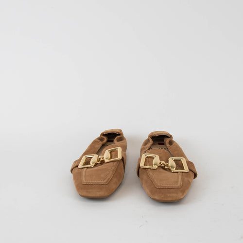 Hogl Brown Suede Amina Slipper With Gold Buckle