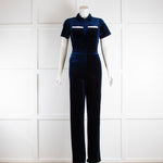 Peachy Den Navy Kernel Velvet Stretch Jumpsuit