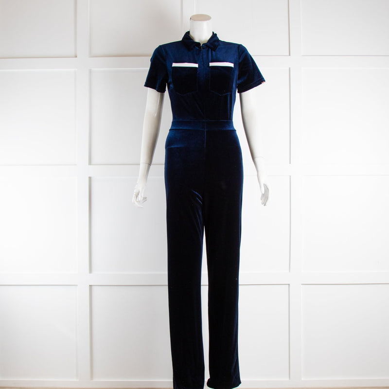 Peachy Den Navy Kernel Velvet Stretch Jumpsuit