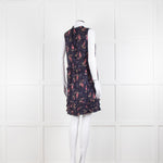 Rebecca Taylor Navy Pink Floral Frill Trim Sleeveless Mini Dress