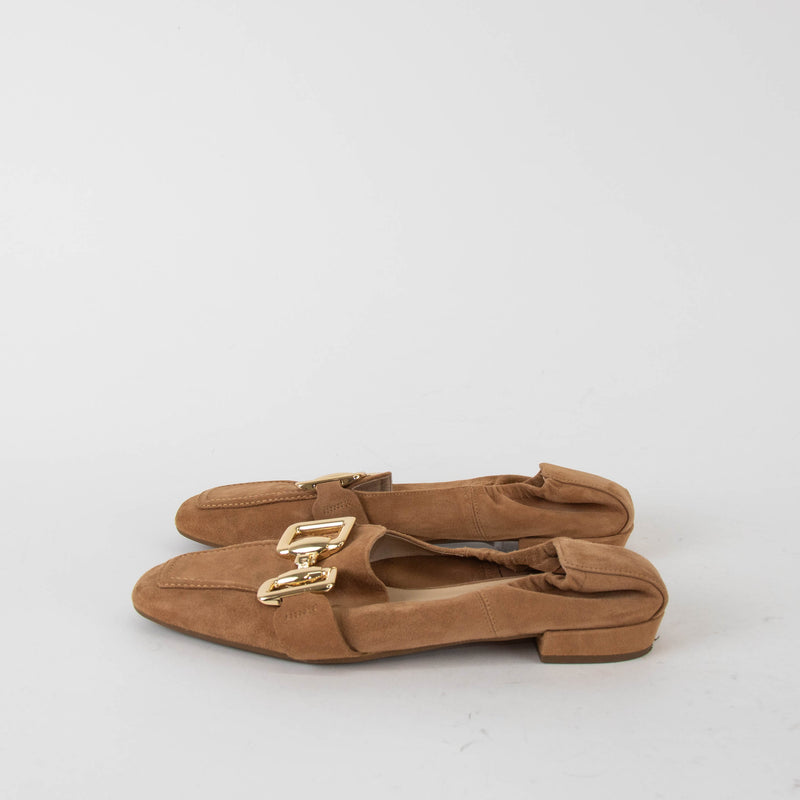 Hogl Brown Suede Amina Slipper With Gold Buckle