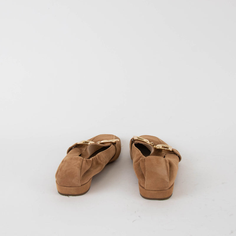 Hogl Brown Suede Amina Slipper With Gold Buckle