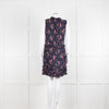 Rebecca Taylor Navy Pink Floral Frill Trim Sleeveless Mini Dress