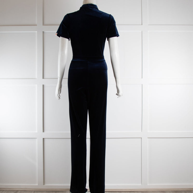 Peachy Den Navy Kernel Velvet Stretch Jumpsuit