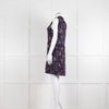 Rebecca Taylor Navy Pink Floral Frill Trim Sleeveless Mini Dress
