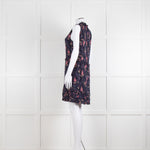 Rebecca Taylor Navy Pink Floral Frill Trim Sleeveless Mini Dress
