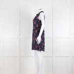 Rebecca Taylor Navy Pink Floral Frill Trim Sleeveless Mini Dress