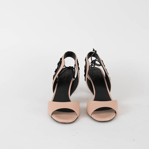 Greymer Black and Blush High Sandals With Black Fabric Detailing & Laces