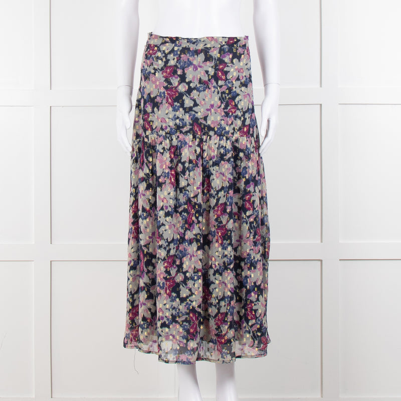By Iris Blue Purple Gold Lurex Fleck Maxi Skirt